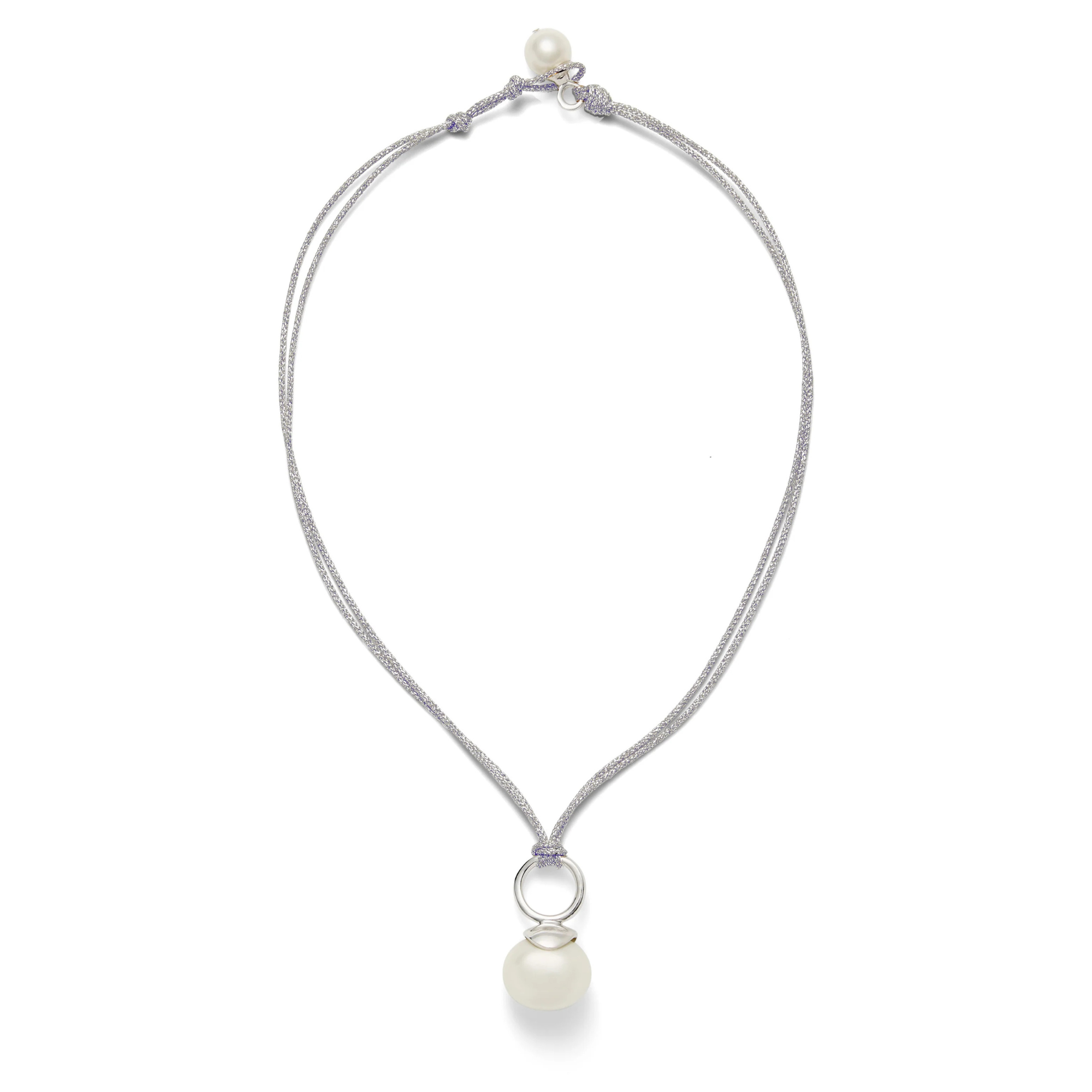 Sterling Pebble Pearl Cord Pendant grey